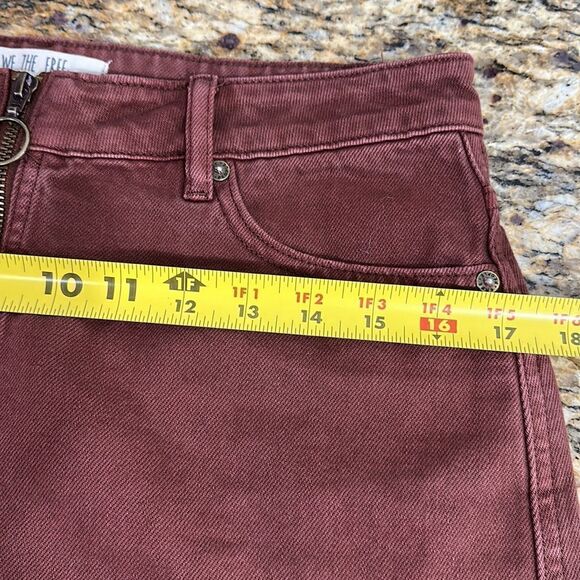 Free People We The Free Maroon Red Zip Up Denim Skirt Size 27 - Picture 7 of 8